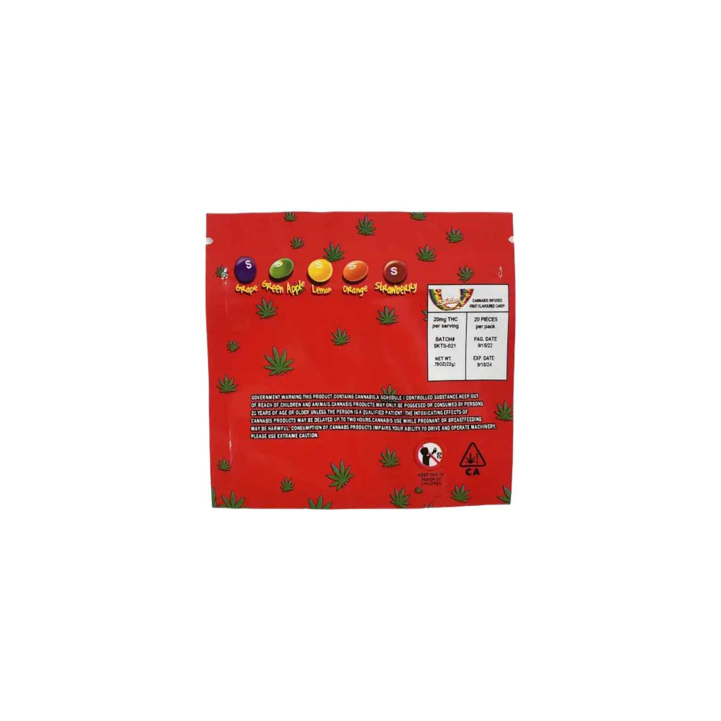 10x Skittles red Mylar Bag 400mg - Leer